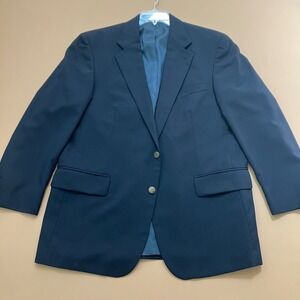 Oscar de la Renta Mens 44R Navy Blue Wool Blazer Jacket Sport Coat